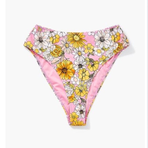 NWT Forever 21 pink floral print high leg cheeky bikini bottoms size medium - Picture 2 of 13